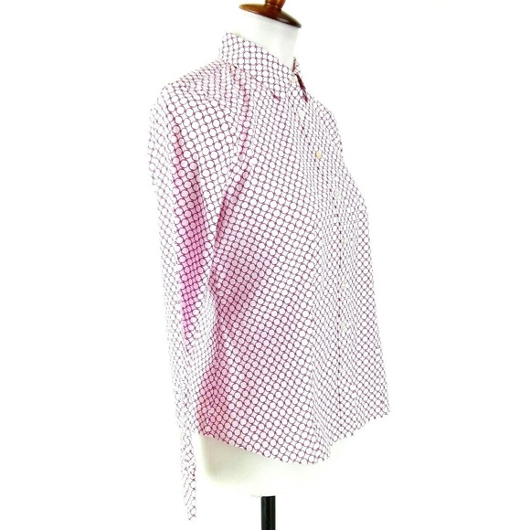 Talbots button Front Flouse Pink Geometric Sz 4P - Picture 5 of 8
